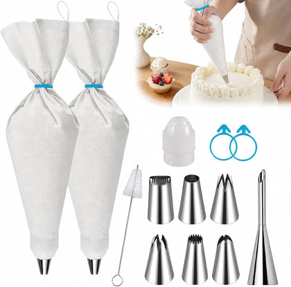 Reusable Piping Bags and Tips Set – 16" Pastry Bags for Cake Decorating, Cupcakes & Cookies with Frosting Tips –