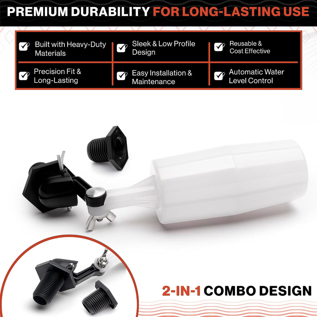 Swimables 3/8" and 1/2" Pool Auto Fill Float Valve Replacement | Includes Adapter From 3/8 Inch to 1/2 Inch | Compatible with Most Water Float Valve For Water Tank and Pool Water Leveler Auto Fill