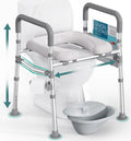 Raised Toilet Seat with Handles, 500lb Toilet Seat Riser for Seniors with Bedpan, Adjustable Height & Width, Handicap