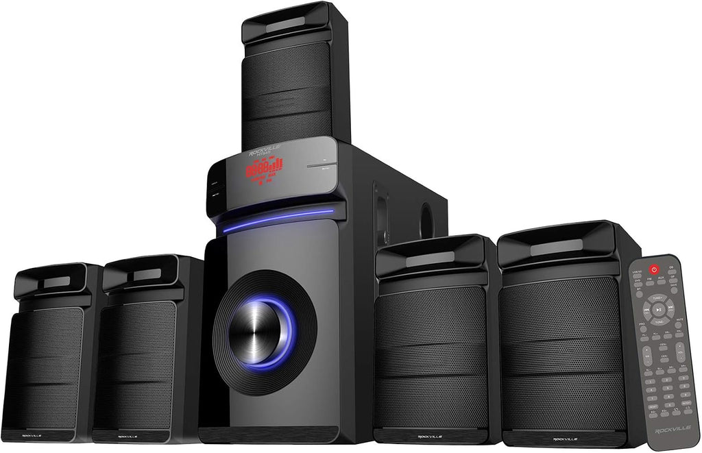 HTS45 5.1 Channel Bluetooth Home Theater Audio System | Subwoofer Included, USB/SD Playback, 2 Mic Inputs with Echo