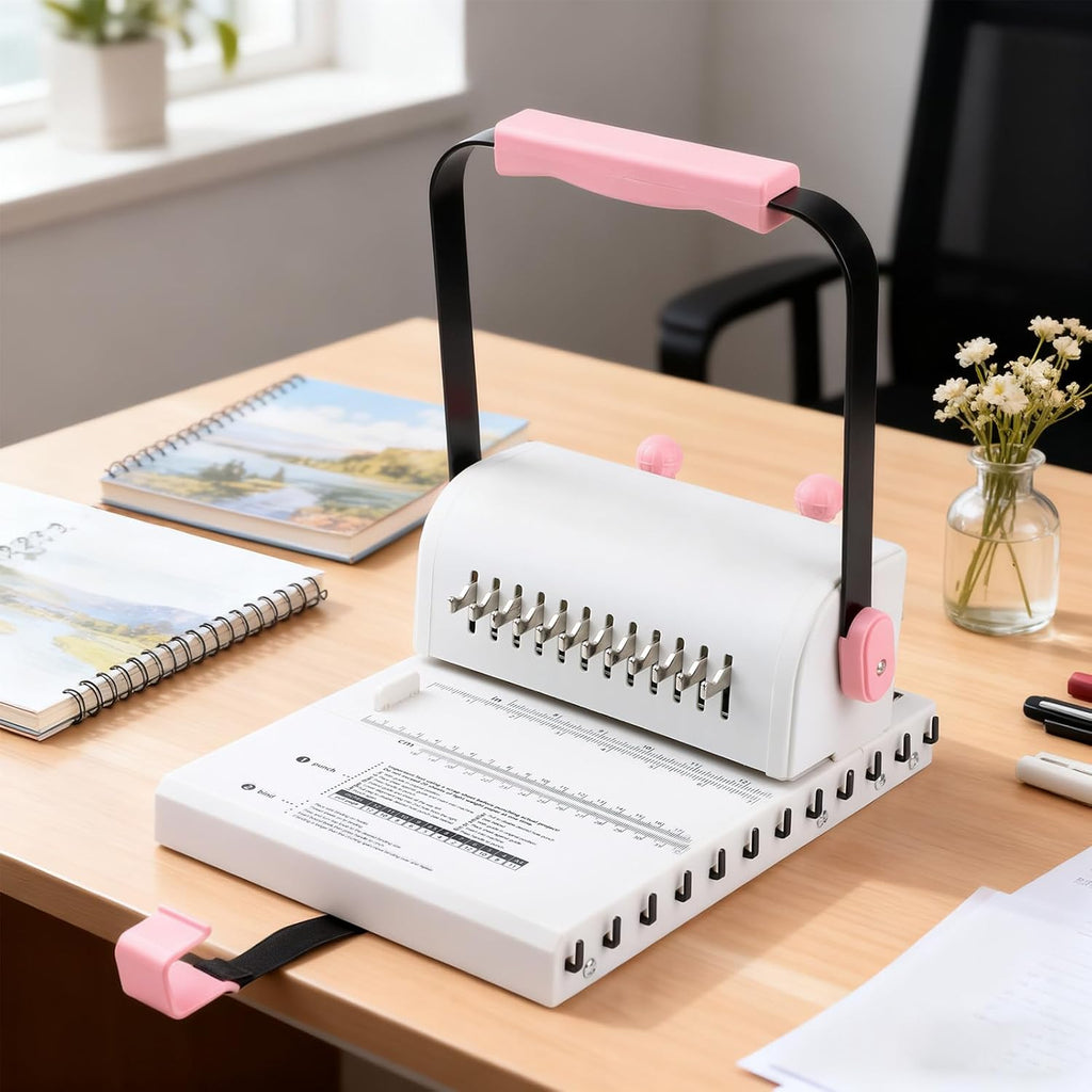 Cinch Book Binding Machine with Slide Ruler Compatible with Wire or Spiral Coils, Make Professional Thick