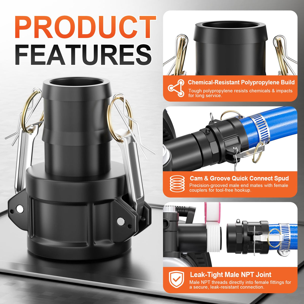 Gasher 3" Type C Camlock Fitting Polypropylene Female Coupler