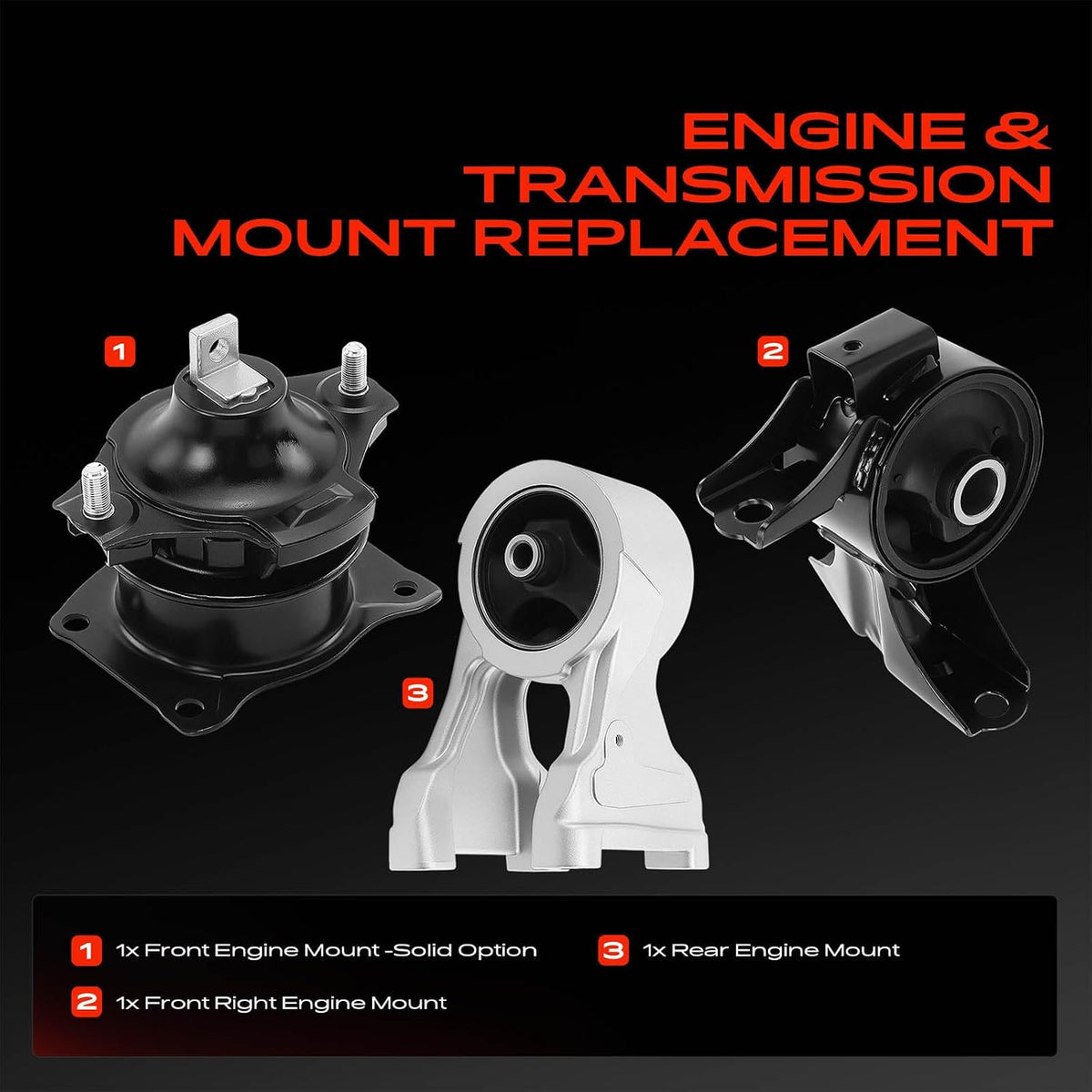 A-Premium Set of 3 Engine Motor Mount Kit Compatible with Honda