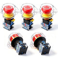 TWTADE 5Pcs 22mm Emergency Stop Push Button Switch with Transparent Protective Cover, 1NO 1NC 10A 440V E-Stop Button Switch for Industrial Control, Machine Tools and Equipment