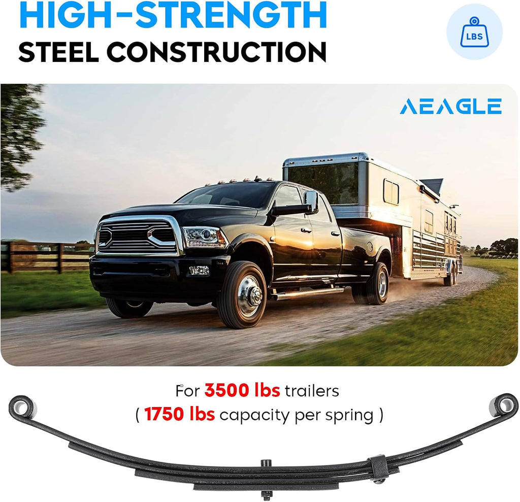 25-1/4" 4-Leaf 1750lb Capacity Double Eye Spring for 3500lb Trailer Axle & U-Bolt Kit, 1.75" Width, 3" Free Open