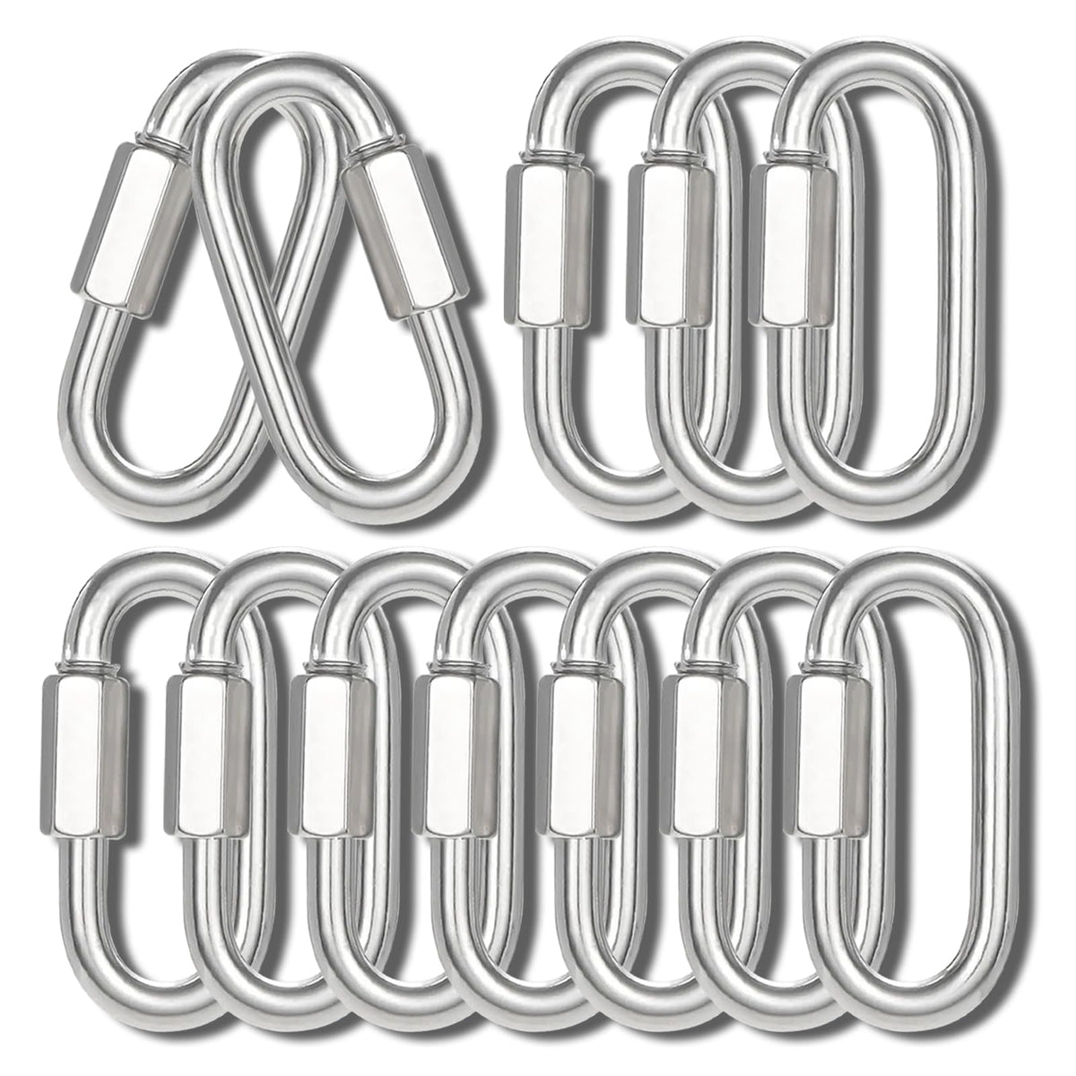 1.57IN Quick Link,Heavy Duty Locking Carabiner (12PCS,Silver)