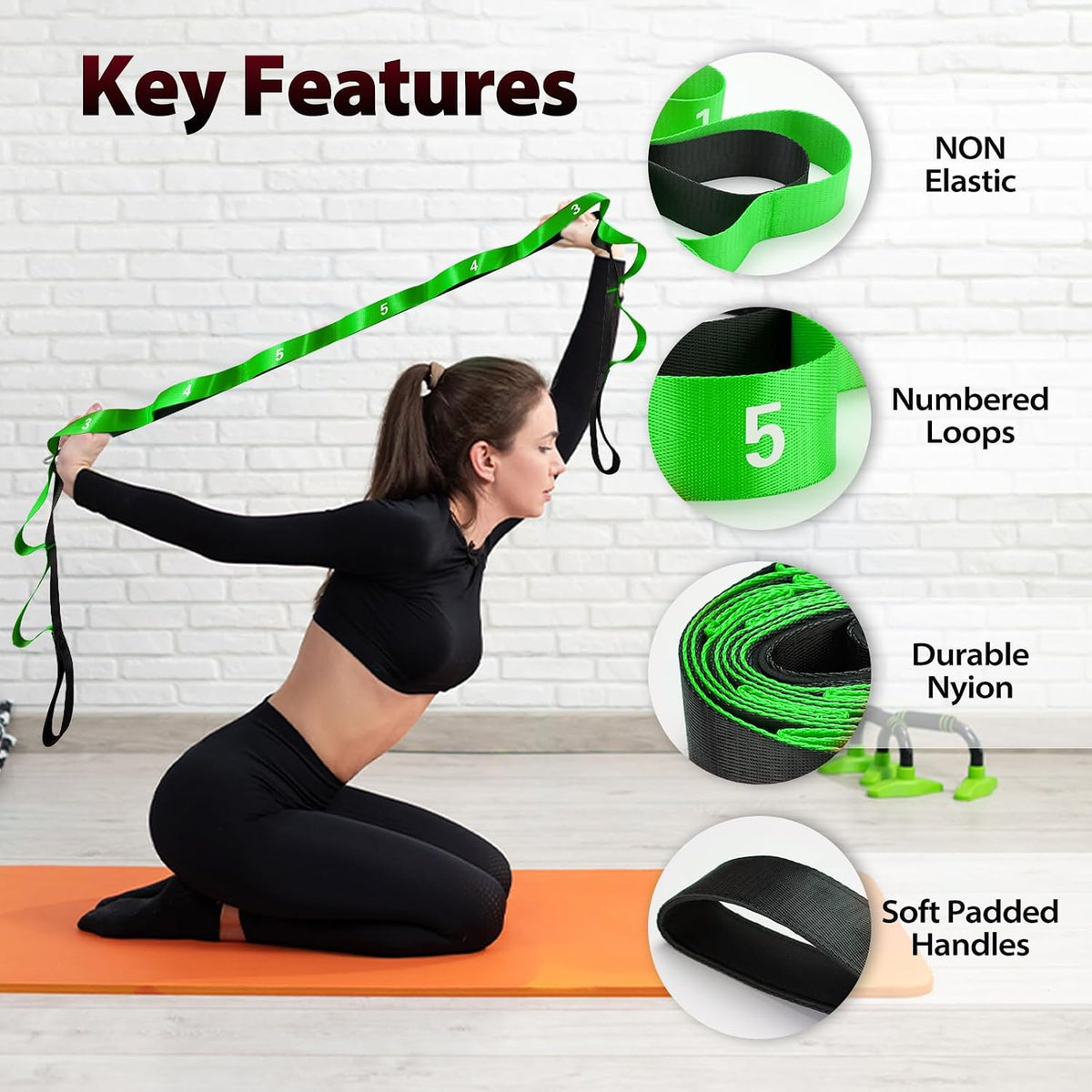 Stretching Strap with Loops for Physical Therapy,Knee,Calf,Back