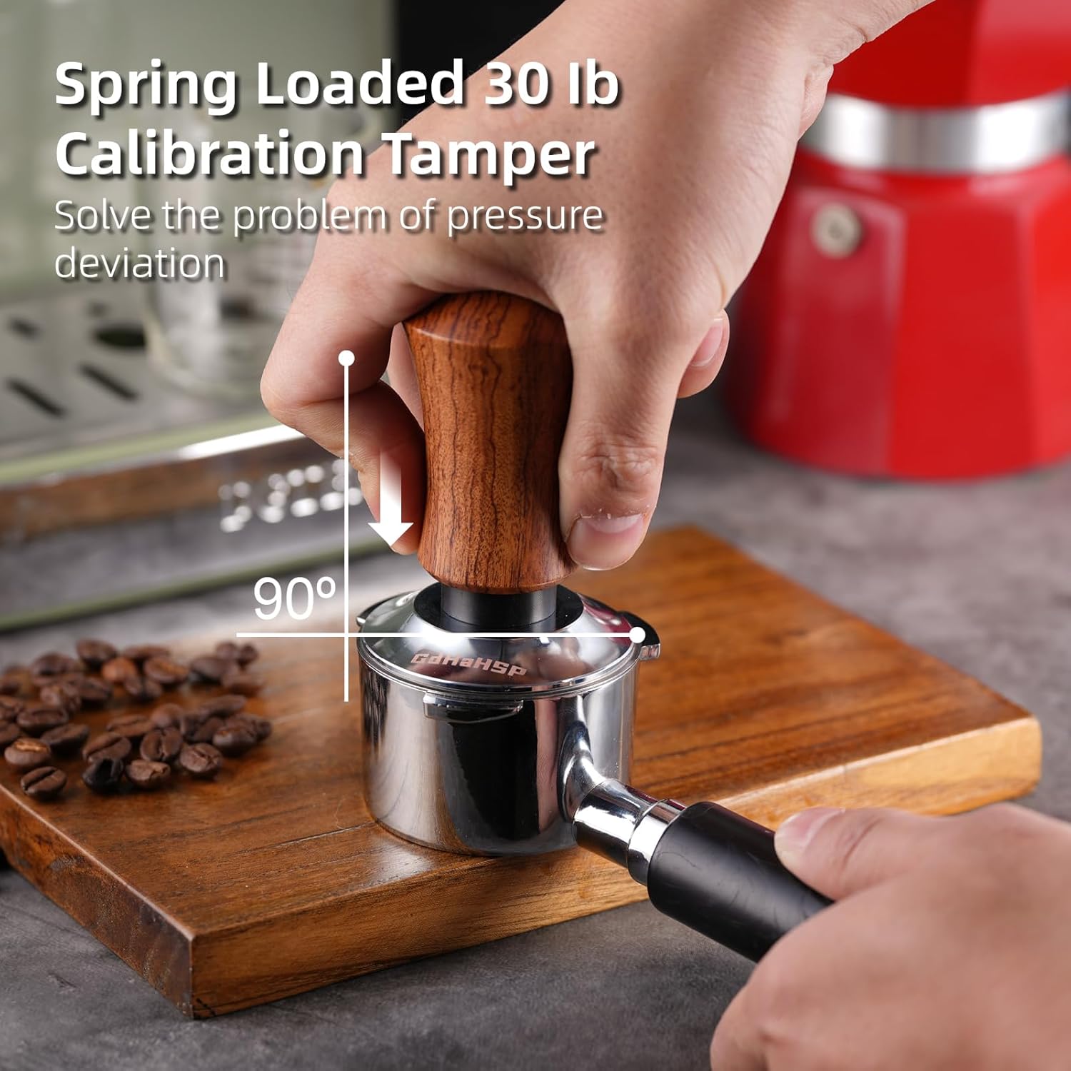 51mm Espresso Accessories Kit with Tamper, WDT Tool and Funnel | Rosewood spring-loaded espresso tamper and WDT tool