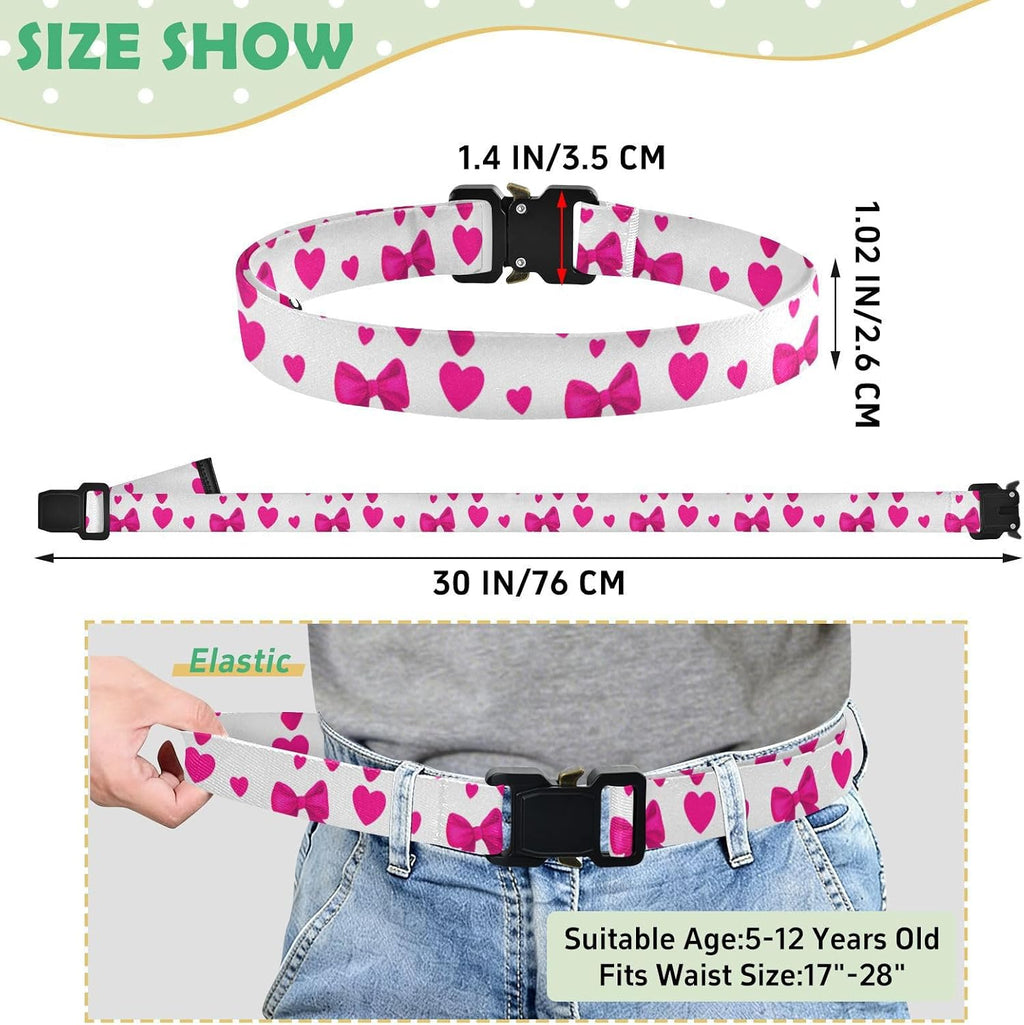 Bow Tie Adjustable Kids Elastic Belts, Girls Boys Stretch Waist Belt with Aluminum Alloy Buckle