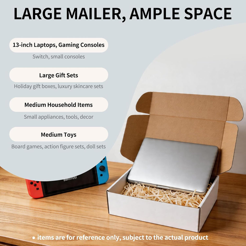 12" x 9" x 4" White Corrugated Cardboard Shipping Boxes Set of 5