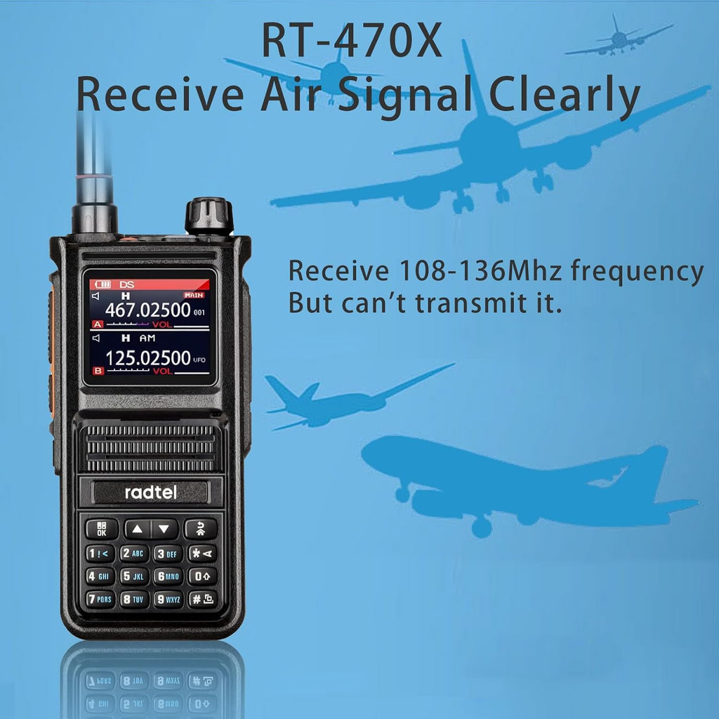 (2 Gen) Radtel RT-470X Plus Tri Band Ham Radio (Mobile App Bluetooth Programming) 256CH Aviation Air Band Radio Long