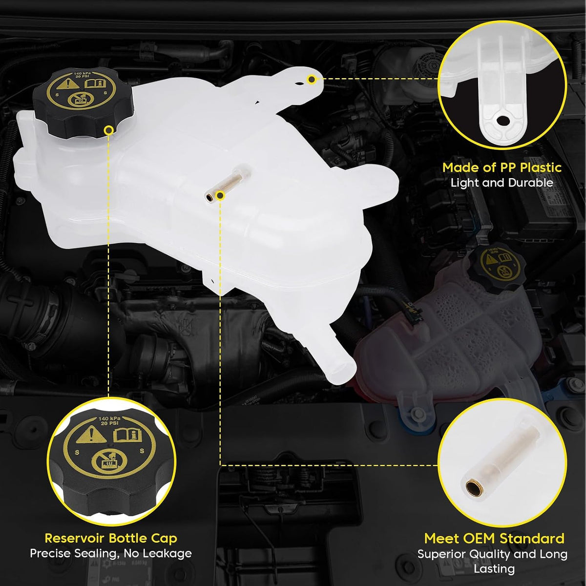 603-386 Front Engine Coolant Reservoir Recovery Tank with Cap Compatible with Chevrolet Chevy Sonic 1.4L 1.6L 1.8L 2012-2020 Replace for GM3014167 95048411 13502353 42609220