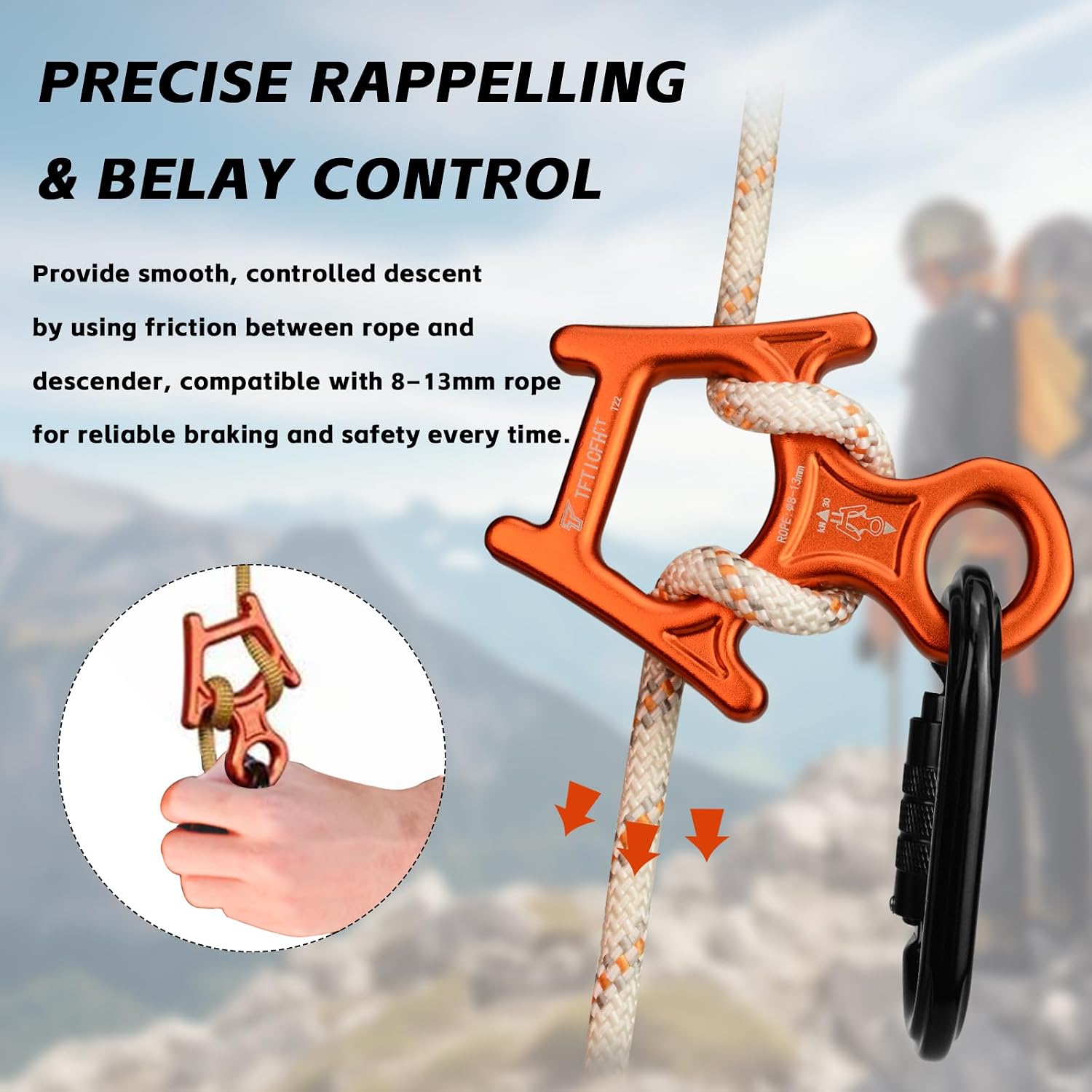 Figure 8 Descender, 30kN Climbing Descender, Heavy Duty 7075 Aluminum Belay & Rappel Equipment for Climbing