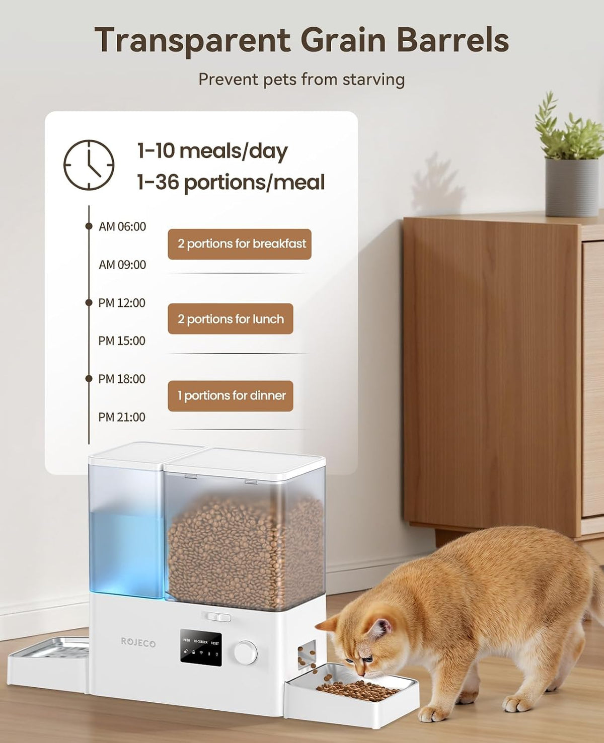 2-in-1 Automatic Cat Feeder & Water Dispenser,WiFi Control Feeding