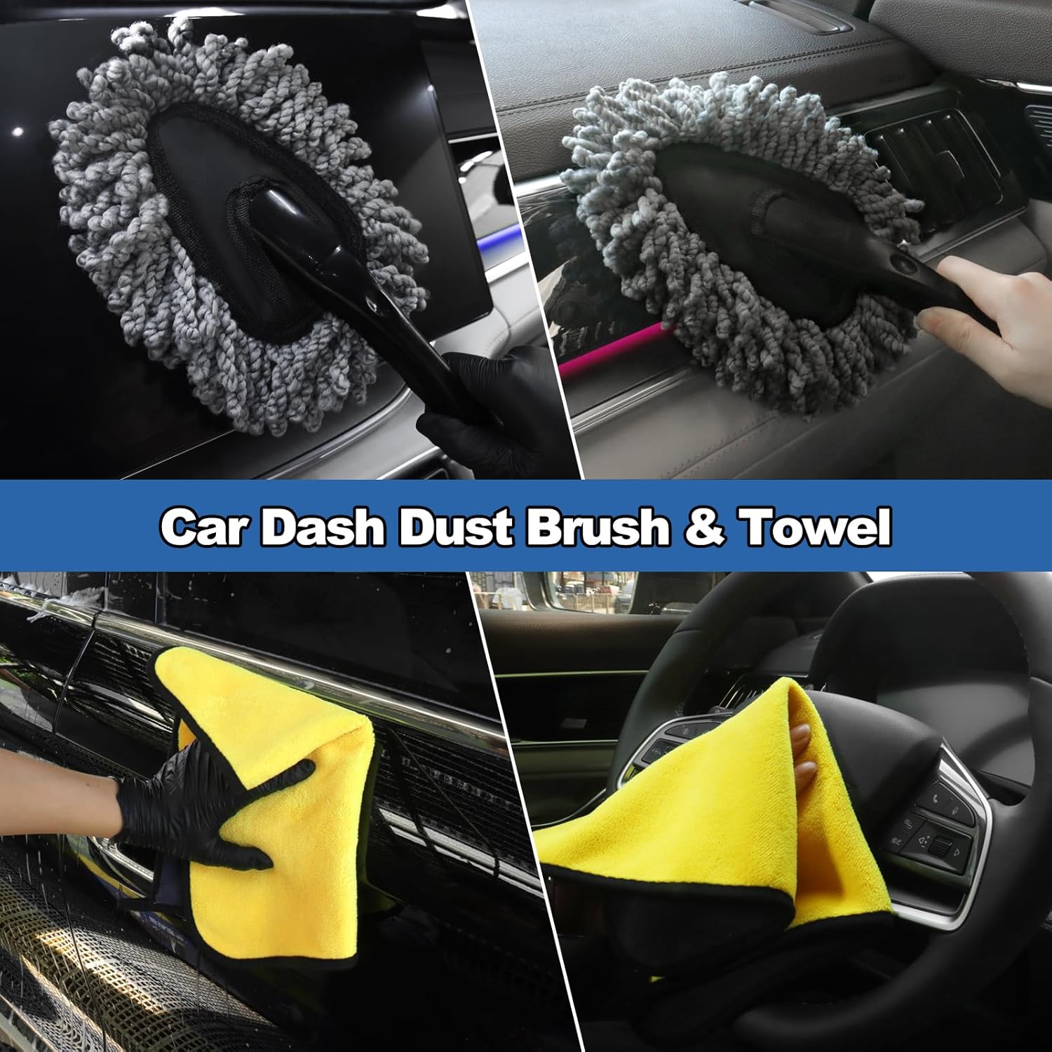 Windshield Cleaner Tool, 14Pcs Car Cleaning Kit - Car Interior Detailing Kit with Extendable Handle, Cleaning Gel &