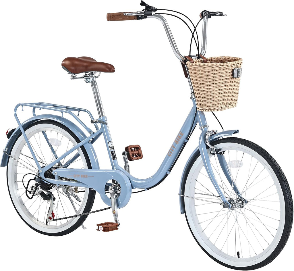 22/26 Inch Women's Bike Beach Cruiser Bike for Women/Girls，City Hybrid Bike 7 Speeds Adult Bicycle Commuter Bike for