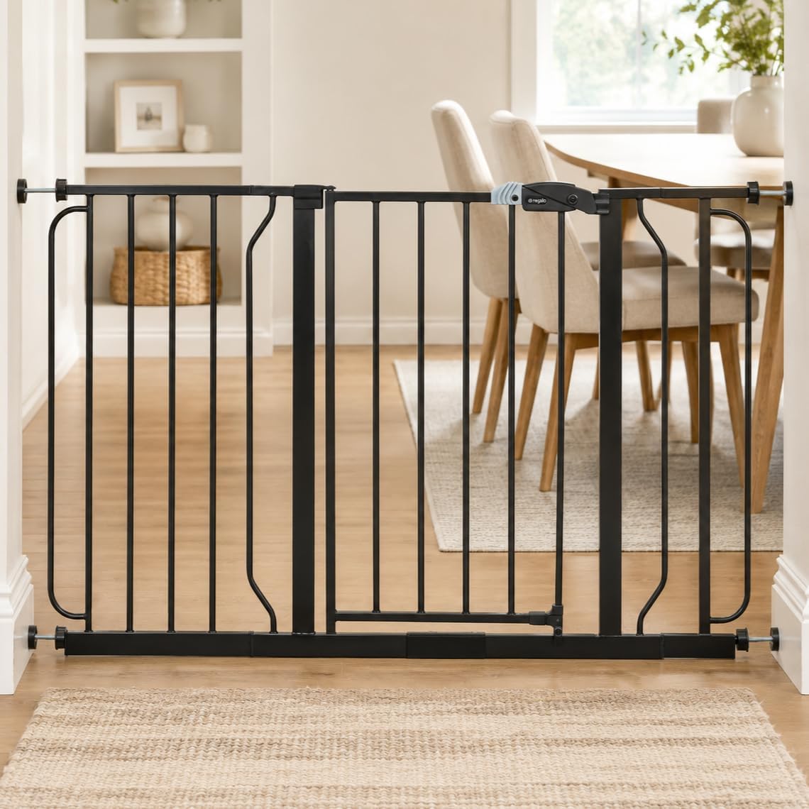 Safety 29-49" Easy Step Extra Wide Baby Gate for Doorways & Bottom of Stairs, Pressure Mounted Safety Gate with Door