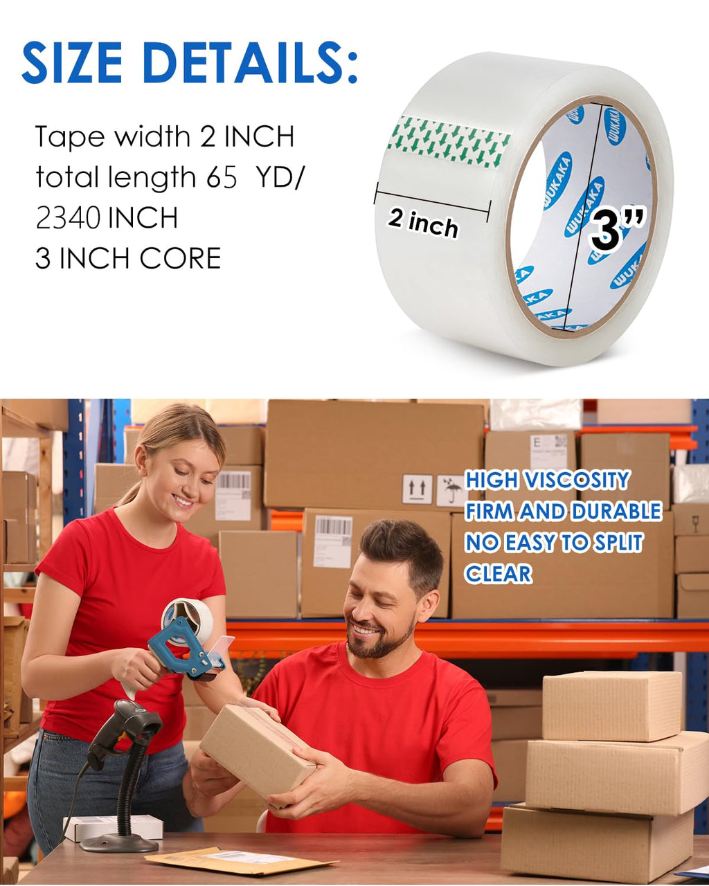 Packing Tape, 36 Rolls Clear Packing Tape 2 Inches Wide, 65 Yards Per Roll