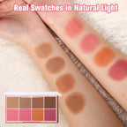 8 Colors Face Matte Blush Palette Shading Blusher - Buildable Facial Cheek Blusher Contour Bronzing Pressed Powder