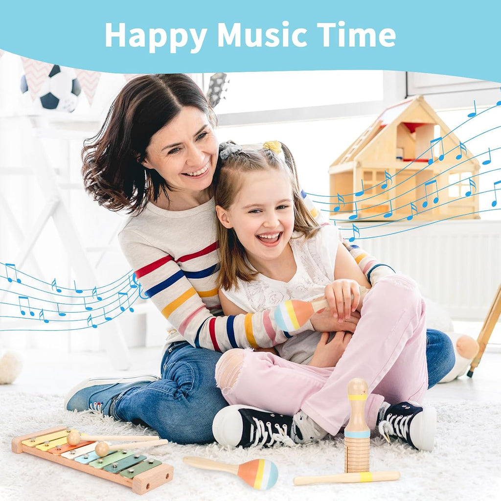 Baby Musical Instruments Set Wooden Montessori Toys for Toddlers | musical toy for toddlers 1-3, xylophone tambourine