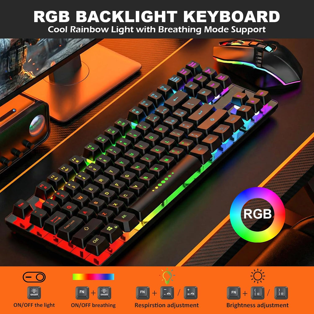 Wireless Gaming Keyboard and Mouse Combo, LED Backlit Rechargeable Battery, Ultra Compact Mechanical Feel Keyboard