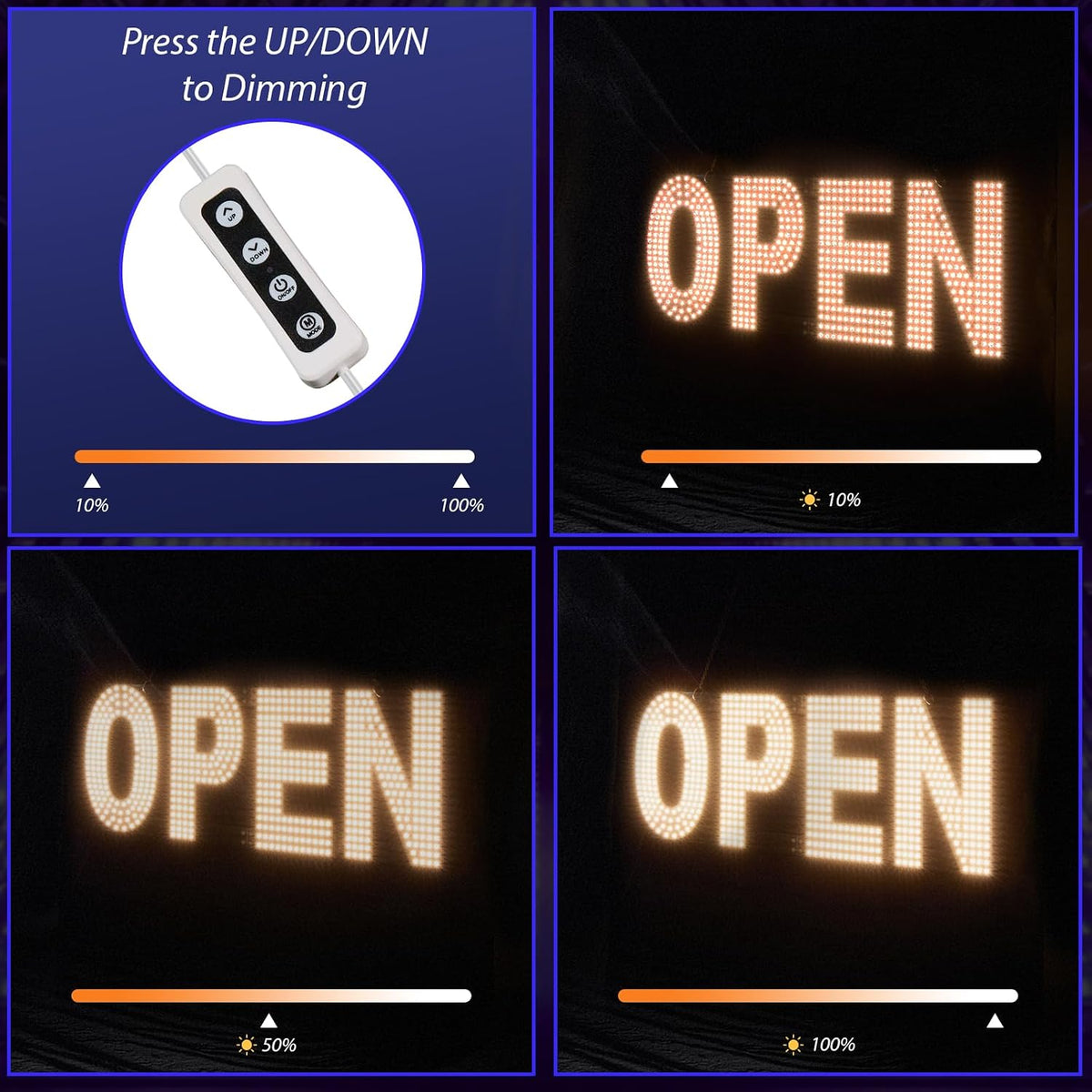 LED Open Sign for Business, 30"x10" Dimmable Brightness Large Electric Light Up Sign, Hanging Installation for Store