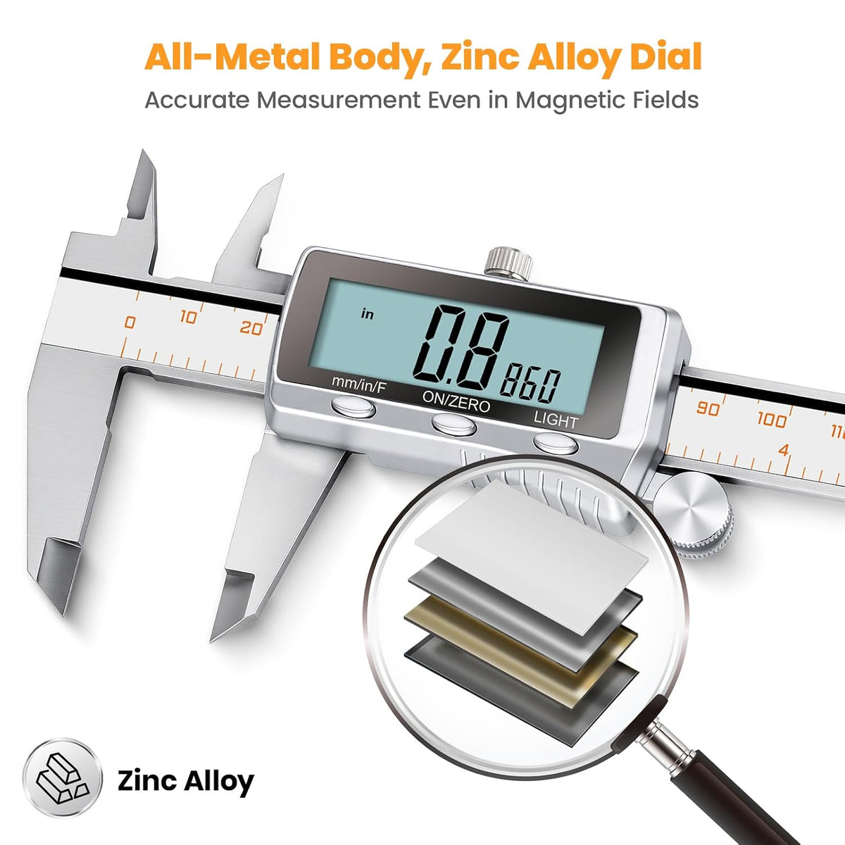 HARDELL Digital Caliper 8 Inch, Rechargeable All Metal W/Backlight Screen