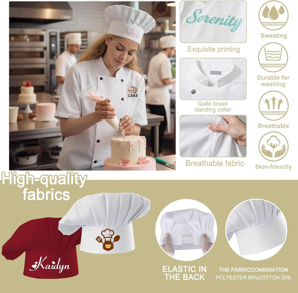 Custom Chef Coat Men Women Personalized Chef Jacket＆Hat with Logo Name Text Customized Chef's Uniform Short Sleeve