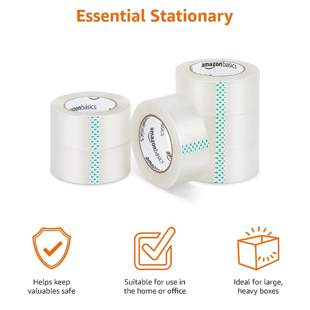 Strong Adhesive Packing Tape for Moving Boxes, Shipping and Sealing, Clear, 1.88" x 109 Yards, 6-Pack, Total 654 Yards