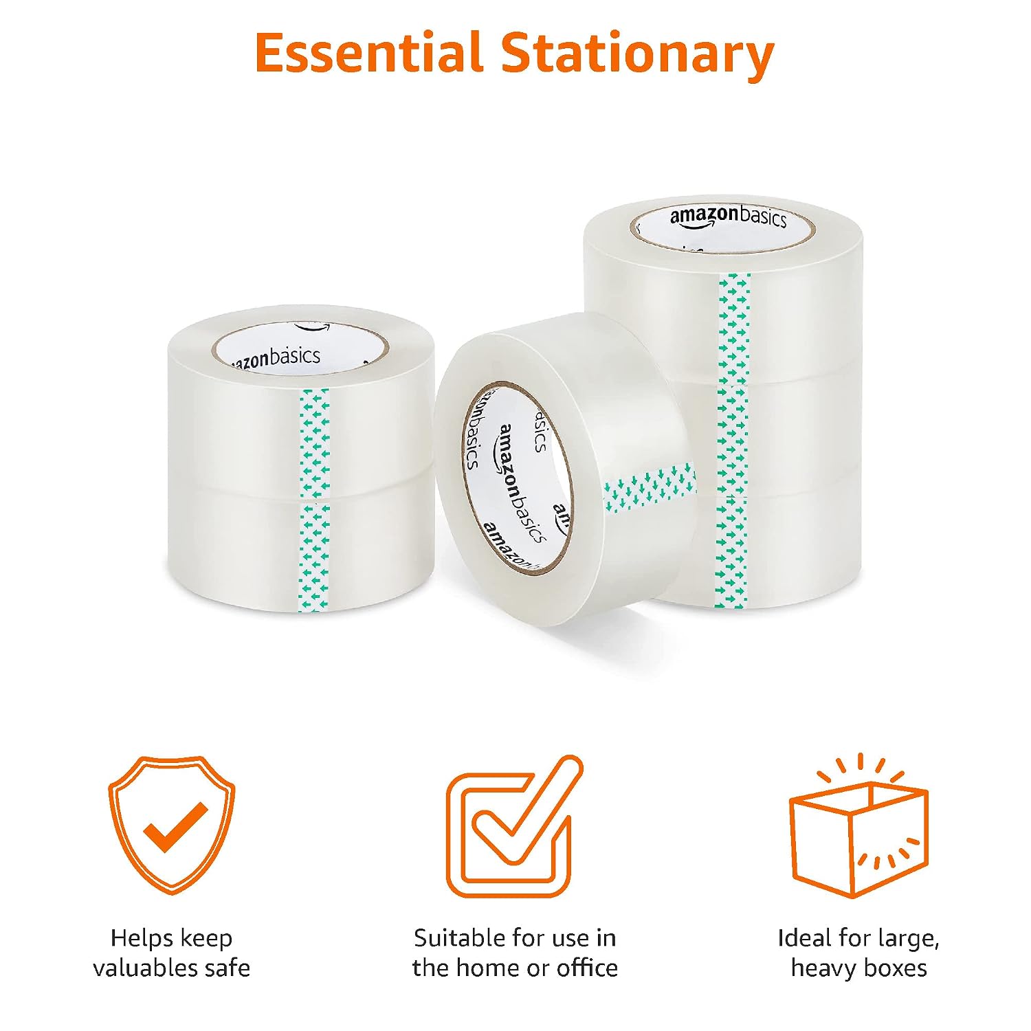 Strong Adhesive Packing Tape for Moving Boxes, Shipping and Sealing, Clear, 1.88" x 109 Yards, 6-Pack, Total 654 Yards