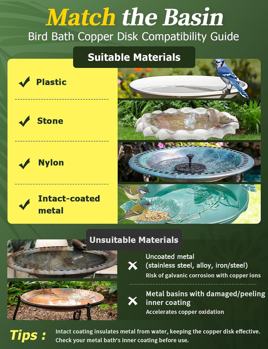 Bird Bath Copper Disc, 0.6mm Reinforced 99.99% Pure Copper Cleaning Disk for Physical Safe Clean Water All-Season