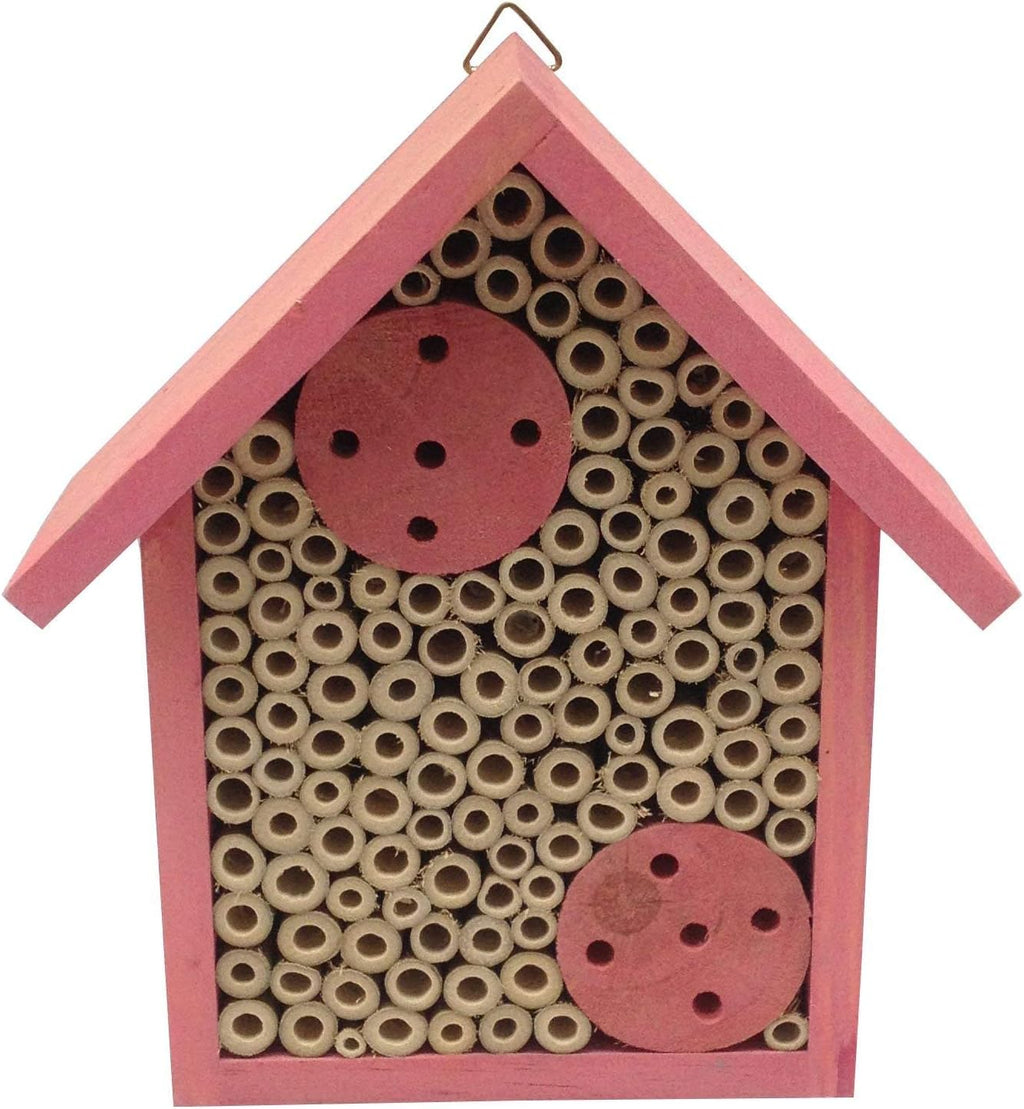 Mason Bee House Bamboo Tube Solitary Bee Hotel – 75 FSC‑Wood & Bamboo Tubes, 8 × 7.5 × 5 in, Rose Pink
