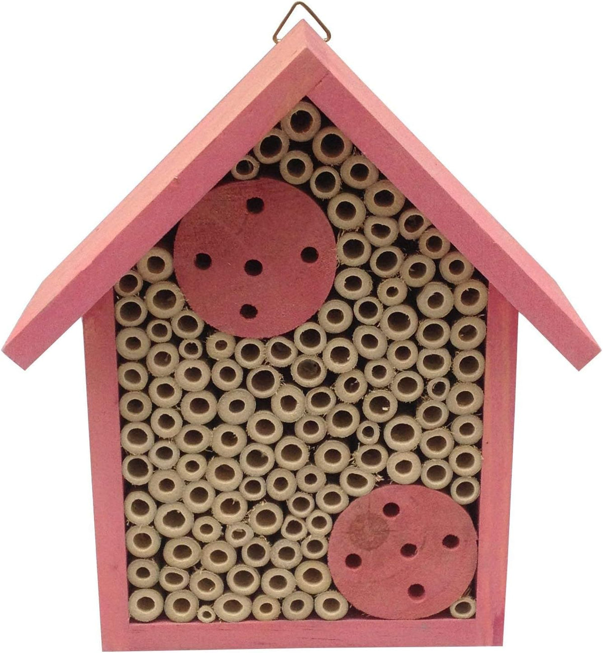 Mason Bee House Bamboo Tube Solitary Bee Hotel – 75 FSC‑Wood & Bamboo Tubes, 8 × 7.5 × 5 in, Rose Pink