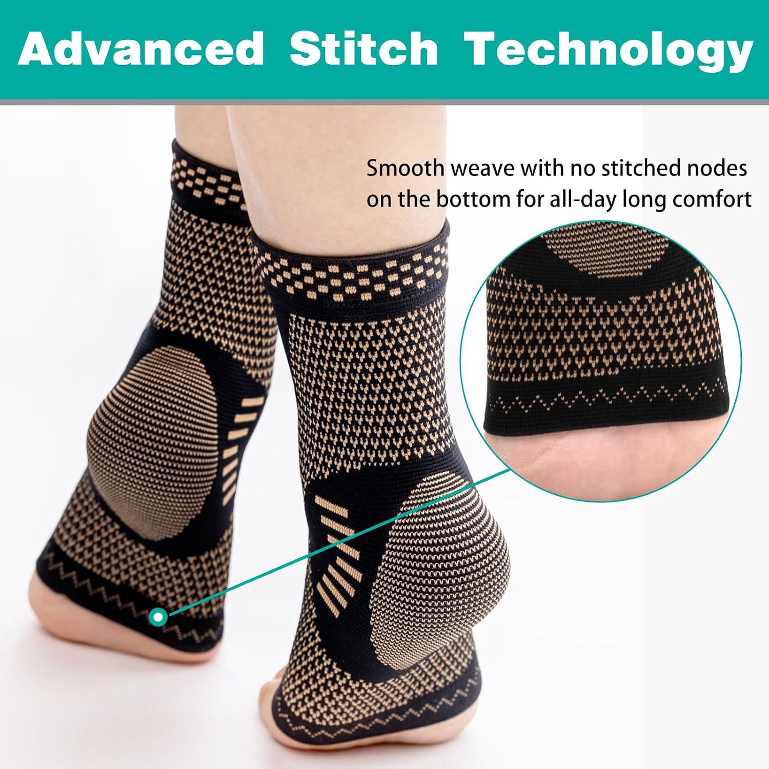 Ankle Brace for Women & Men, Ankle Compression Sleeve Support Copper Infused Ankle Brace for Sprained Ankle, Plantar