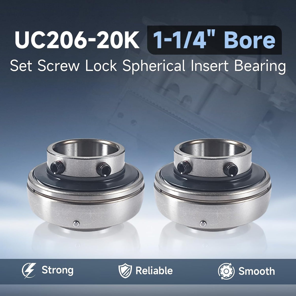 UC206-20K 1-1/4" Bore Set Screw Lock Spherical Insert Two Bearing