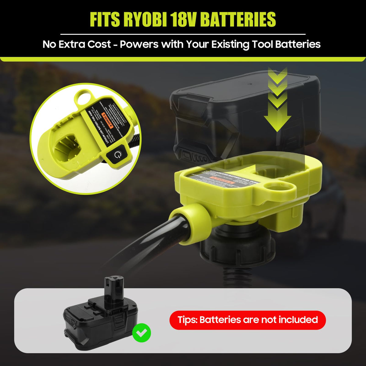 5 GPM Fuel Transfer Pump compatible with ryobi 18V batteries