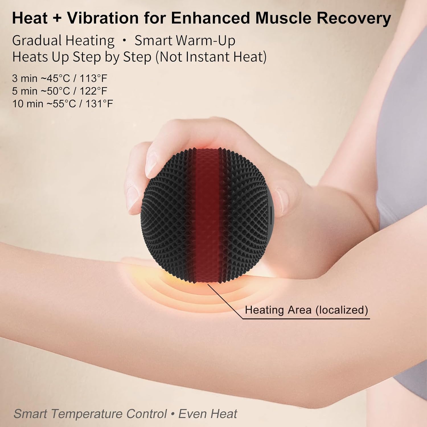 Vibrating Massage Ball with Heat, 7 Modes, Memory, Myofascial Release, Deep Tissue Muscle Recovery Ball for Trigger