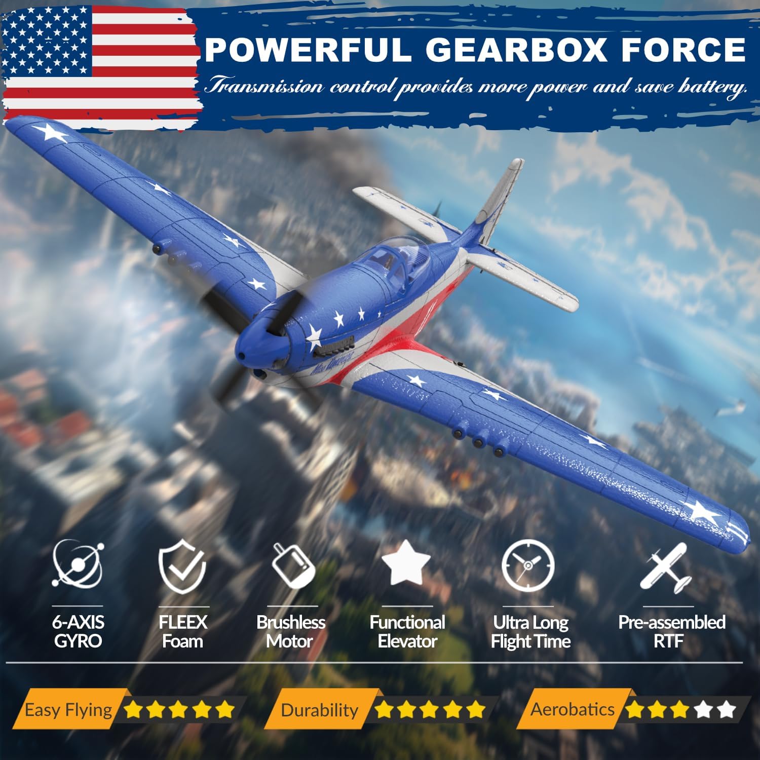 4 Channel RC Plane, Ready to Fly Aerobatic Aircraft, Easy Control for Beginners, P51 Mustang RC Airplane for Adults