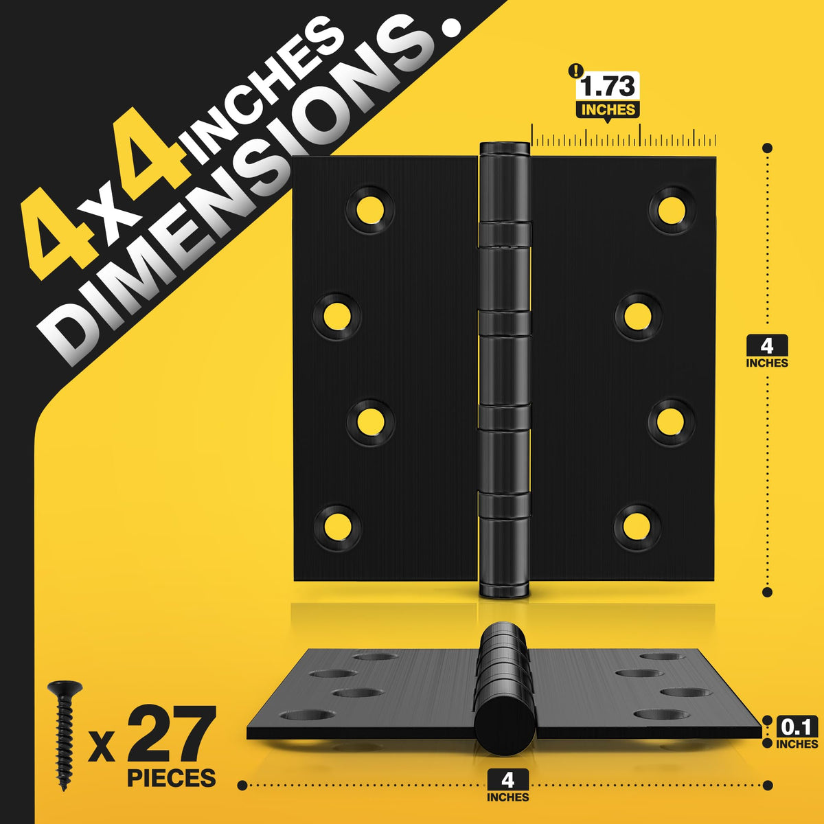 Ball Bearing Door Hinges, 4 x 4 Inches, Matte Black, 3 Pack