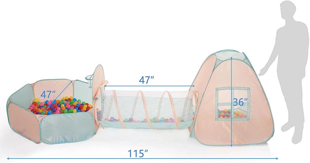 3 in 1 Pop Up Play Tent with Ball Pit, Indoor/Outdoor Playhouse | Baby Ball Pit, Tunnel Toys for Toddlers 1-3, Soft