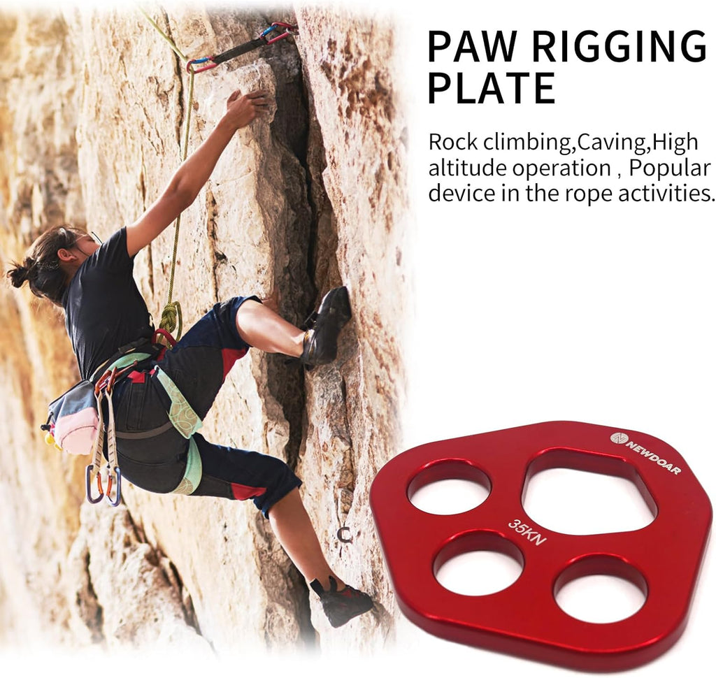Descender Plate 20KN Paw Rigging Plate 4 Holes Rock Climbing Gear(4 holes/20KN Red)