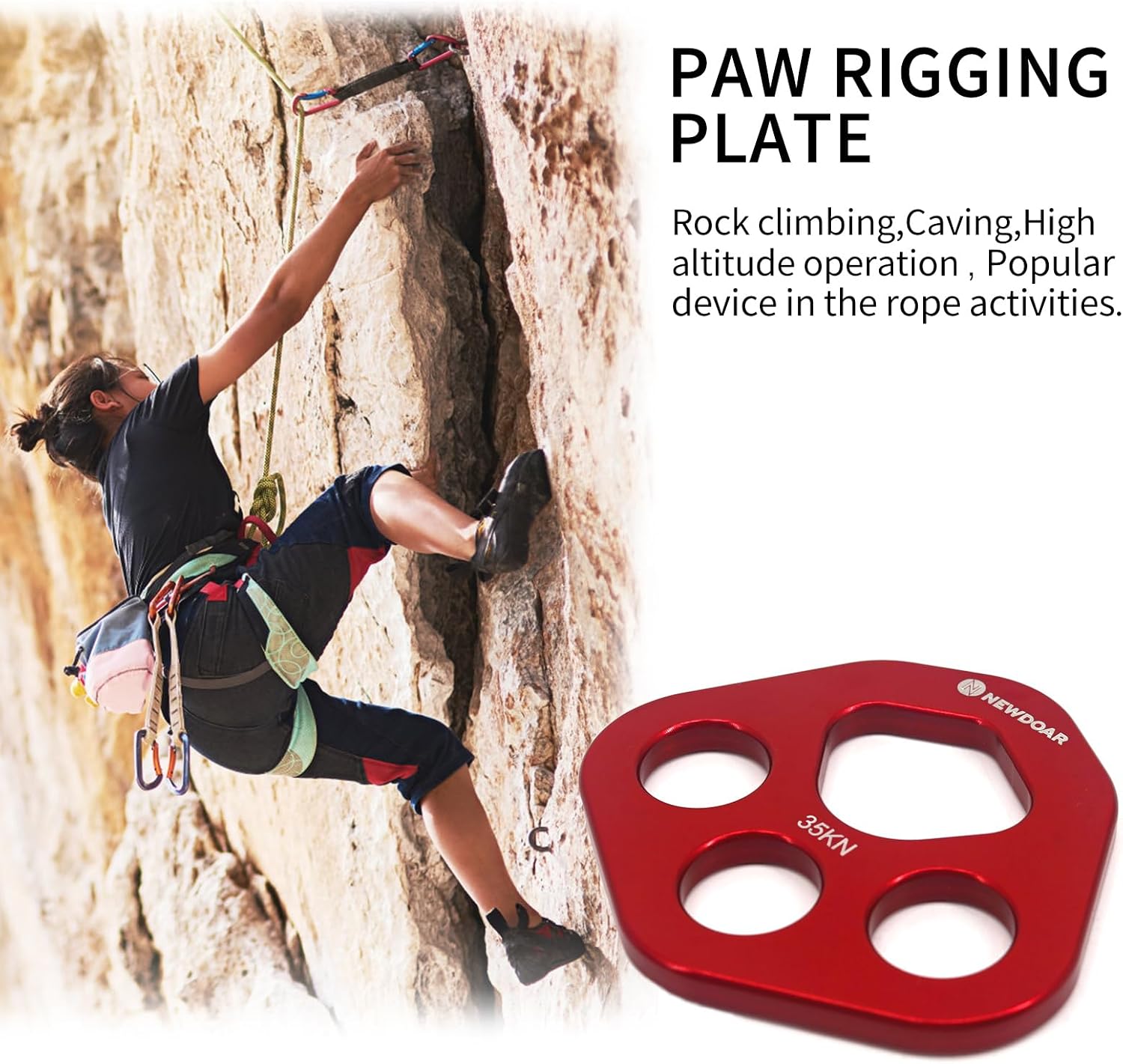 Descender Plate 20KN Paw Rigging Plate 4 Holes Rock Climbing Gear(4 holes/20KN Red)