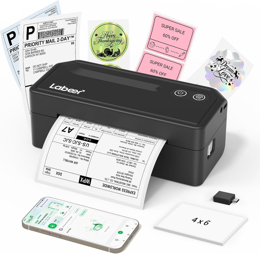 Bluetooth Thermal Shipping Label Printer, Wireless 4x6 Label Printer for Small Business, Compatible with iPhone