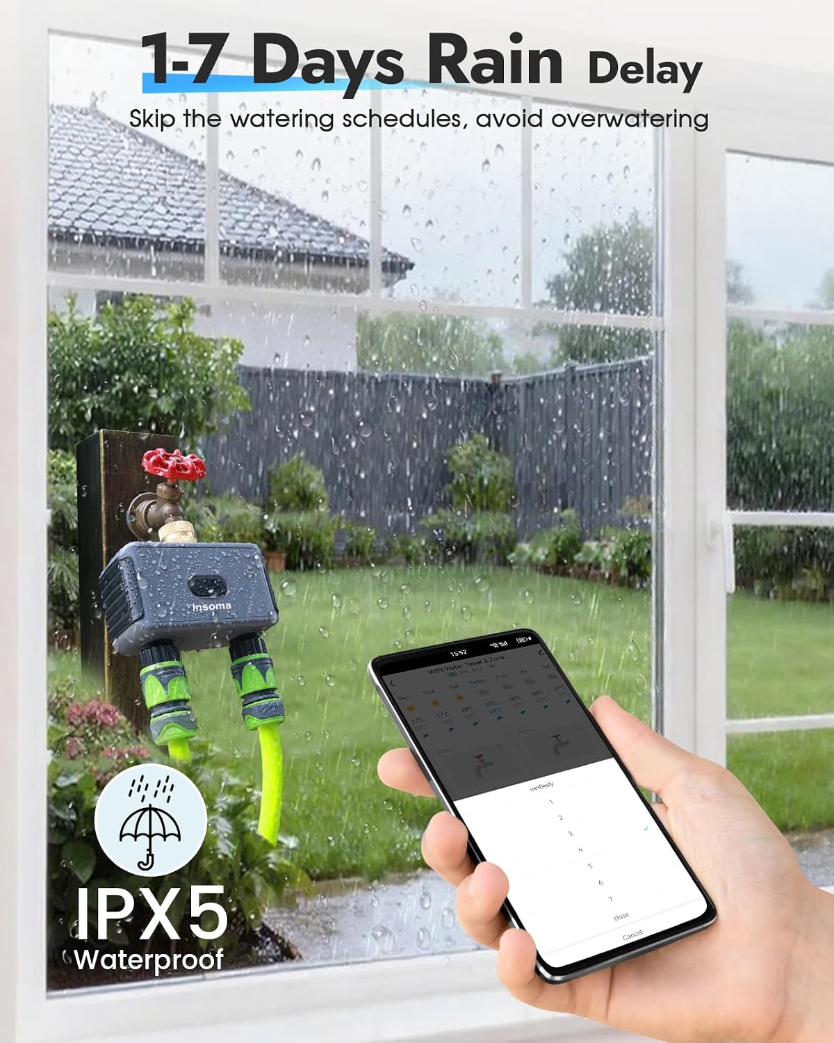 2-Zone WiFi Water Timer for Garden Hose, WiFi Hose Timers with Brass Inlet, No-Gateway 2.4GHz Remote APP & Voice