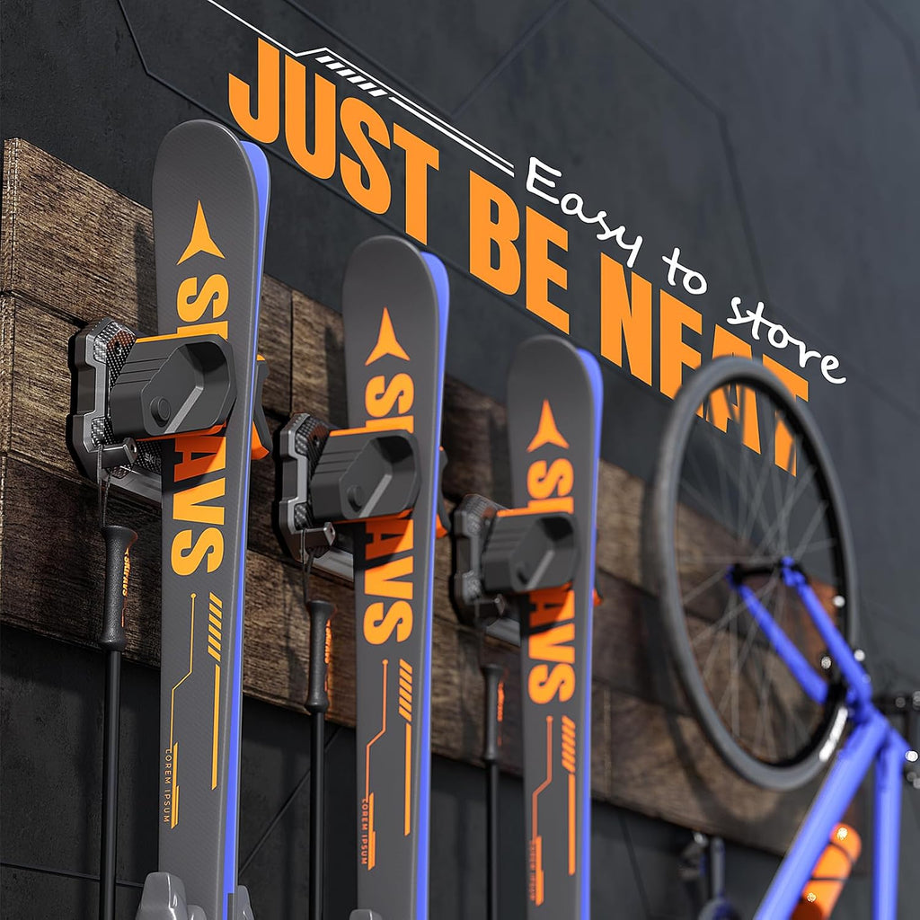 Snowboard Wall Rack for Garage - Fits Any Ski/Board, Damage-Free Storage Mount Holders, Space-Saving Winter Gear