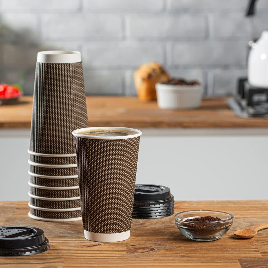 Coffee Cup Dome Lids for 10, 12, 16, & 20 oz. [100 Count] Black