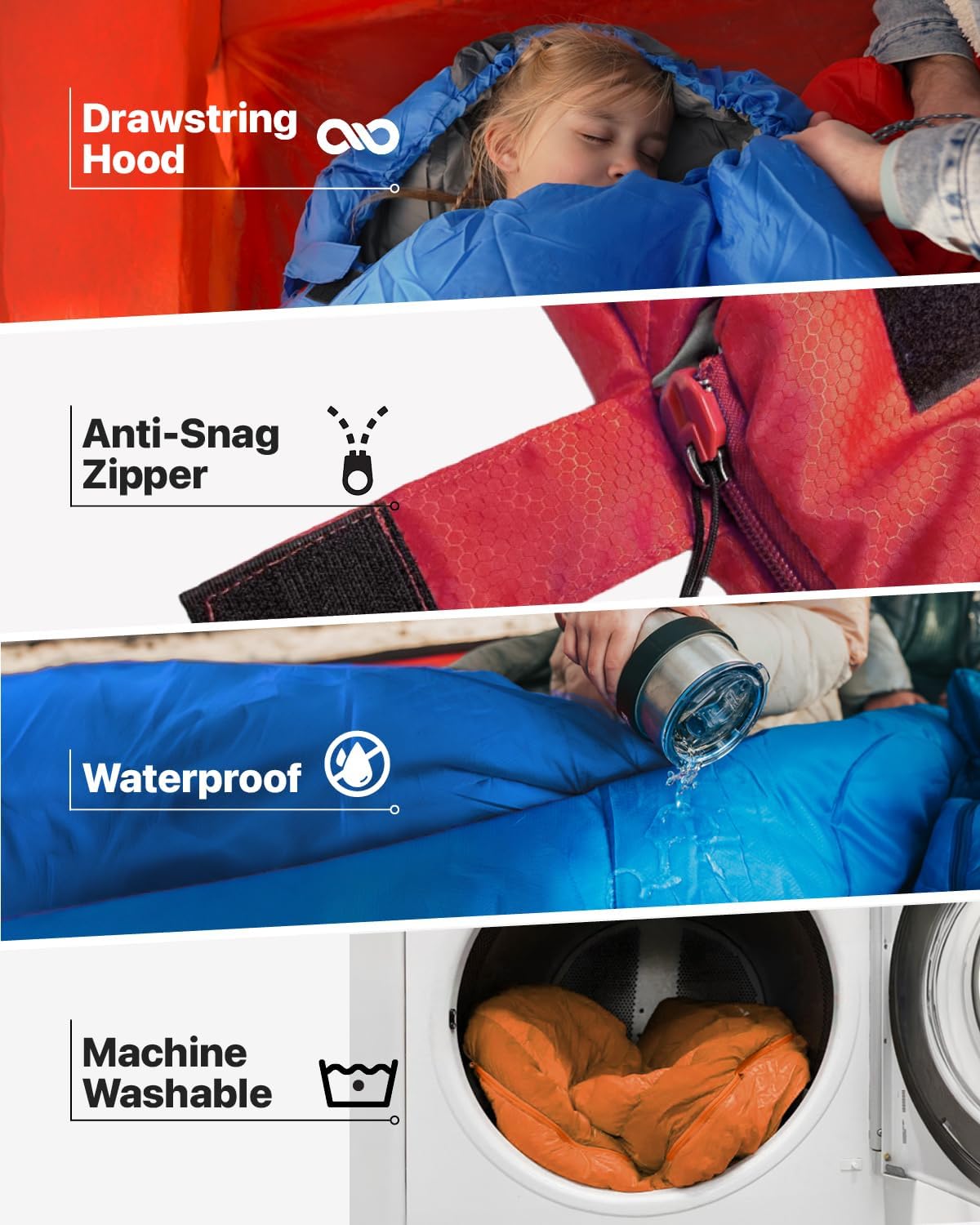 Sleeping Bags for Adults Cold Weather & Warm - Backpacking Camping Sleeping Bag for Kids, Girls, Boys - Lightweight