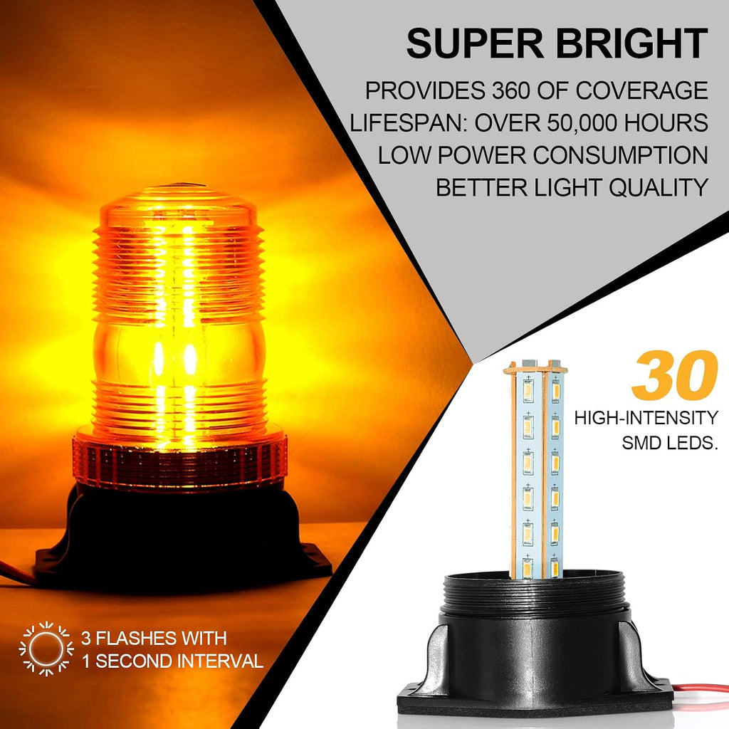 30 LED Amber Forklift Strobe Light 30W Vehicle Roof Safety Beacon Light for 10-110V Mower, ATV, Trucks, Tractor, Golf