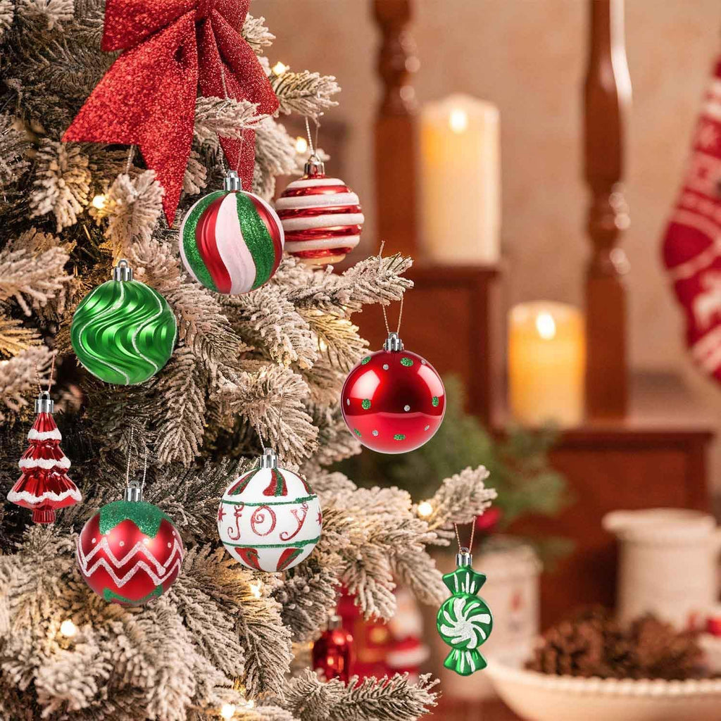 Christmas Tree Ball Ornaments Set, 42ct 3.15 Inches Red Green White Assorted Xmas Tree Ball Ornaments, Shatterproof