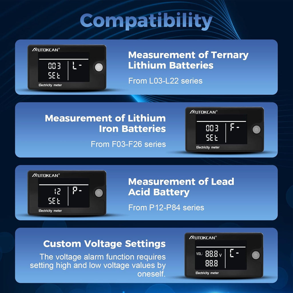 Battery Monitor Golf Cart Battery Meter 12V 24V 48V 60V 72V 84V Digital Multimeter with Colorful LCD Display Golf